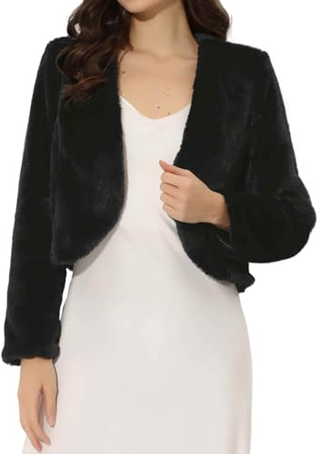 Allegra K Chaqueta Recortada para Mujer Abrigo de Invierno Bolero de Manga Larga con Frente Abierto de Piel Sintética