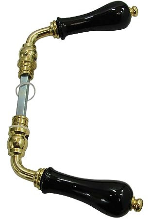 DOOR TOOLS Béquille double pour porte d'intérieure POIRE 950357 en porcelaine de LIMOGES noir brillant sur coude laiton poli