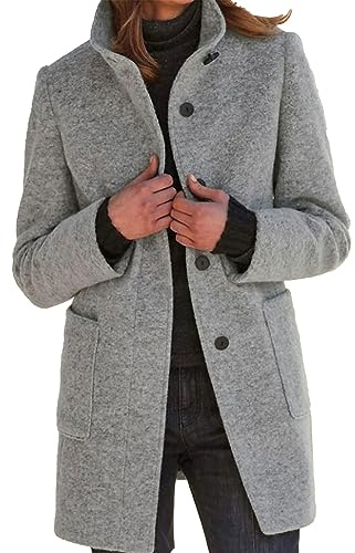 xxxiticat Manteau pour femme en mélange de laine mélangée - Col montant chaud - Long blazer - Trench avec poches - S-3XL