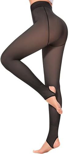 Cavotor Mallas térmicas para mujer, gruesas, cálidas, con forro polar, cintura alta, control de abdomen, medias opacas, Estribo de forro polar extragrueso de 300 g, color negro, XL