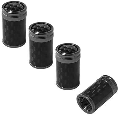 Sylvil 4 PCS Car Tire Valve Stem Caps, Leakproof Auto Rim Wheel Valve Stem Cap with O Rubber Seal, Dustproof Stem Covers for Car SUV Bike Truck Motorcycle, Car Accessories (Black, Carbon Fiber)