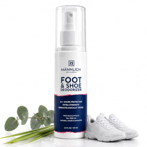 Mannlich Désodorisant pour chaussures et pieds – Désodorisant pour chaussures et chaussettes, plus de 600 pulvérisations dans une bouteille, non irritant, bio et sans cruauté envers les animaux