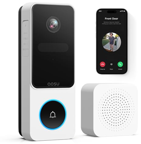 AOSU Videocitofono wifi 2K Video Campanello senza fili da Esterno, 170°Angolo Visuale, Rilevamento Umano PIR, Rilevamento Delle Parcelle, Notturn Visione, Audio Bidirezionale, Funziona con Alexa