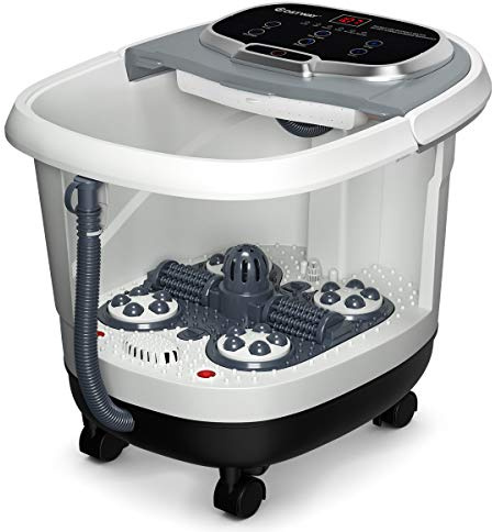 COSTWAY Fußbad mit Massagefunktion & Duschfunktion, 500W Elektrische Fußbadewanne mit Heizung, Max. 48°C, 10-60 Min Timer, Shiatsu- & Rollenmassage, Fußbad Massagegerät auf Rollen (Grau)