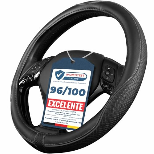 Upgrade4cars Funda Volante Coche Negro Universal Poli-Piel | Cubre 37-38 cm Diámetro Exterior | Accesorios Coches Interior Decoracion Cubierta | Ideas Regalos