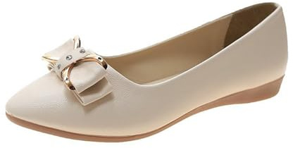 Loafer Women's Flat Ballet Flats Party Wedding Shoes Dress Shoes Slip On Shoes PU Leather Lace Shoes Bridal Shoes Mary Jane Low Shoes Elegant Women's Shoes Ballerina Shoes Dance Shoes Pumps, beige