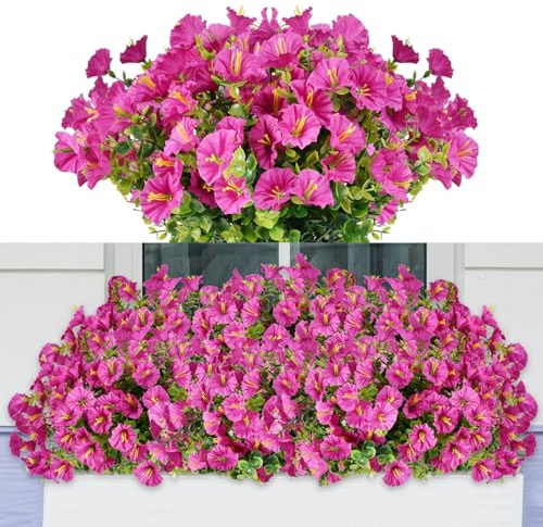 Elecoutek Fiori Artificiali, 6 Mazzi di Fiori di Tromba Artificiali, Piante da Fiore Simulate Protette dai Raggi UV, per Interni ed Esterni, Decorazione di Casa, Balcone Portico, Fucsia