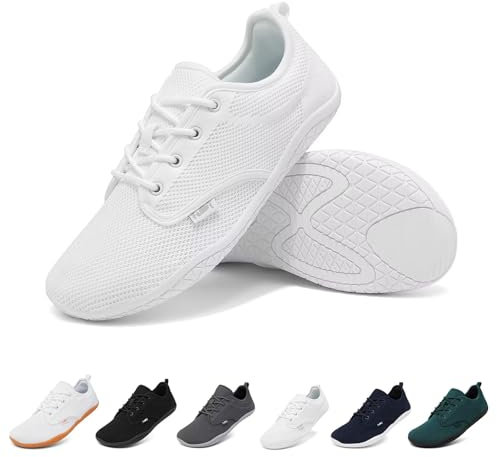 Geweo Barfußschuhe Sneaker Herren Barfuss Schuhe Damen Barfuß Turnschuhe Bequem Laufschuhe Fitnessschuhe Straßenlaufschuhe Sommer Minimalistische Walkingschuhe Barefoot Shoes, Rein Weiß 42 EU