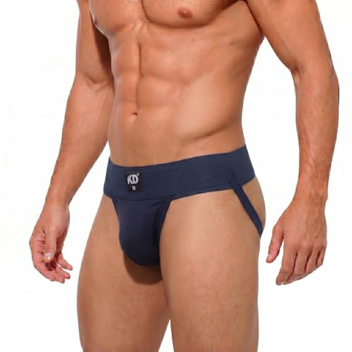 KD Willmax Jockstrap i ekologisk bomull, gymstöd – 7,6 cm midjeband, mjuk och hållbar, Marinblå 1-pack, L
