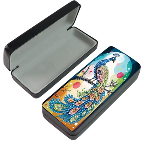 JICFDAO DIY 5D Diamond Painting Étui à Lunettes de Voyage Portable 16x6.5cm Peinture Diamant Boite à Lentilles de Soleil Organisateur de Lentilles Protecteur de Lunettes pour Femmes Hommes Paon Bleu
