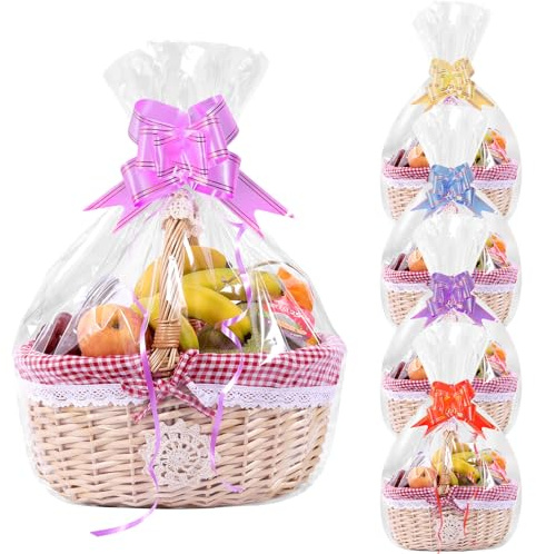 LUCKNIGHT Bolsas de Celofán Grandes, Papel Celofan Transparente, Bolsas Transparentes para Regalos, Bolsa de Regalo Transparente Grande con Lazo Giratorio - para Regalos, Cestas, Flores