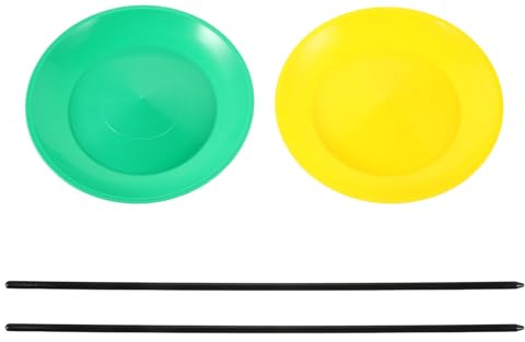 Gogogmee Set da Giocoleria 2 Pezzi con Piatti Rotanti Giallo e Verde Bastoncini da Giocoliere per Spettacoli Circensi e Feste Gioco di Abilità per e Principianti