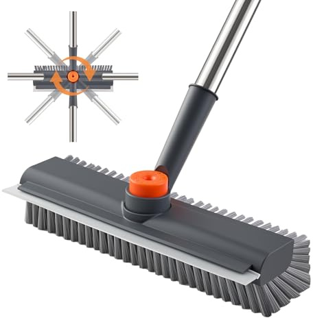 Mitclear Spazzolone per Pavimenti con Manico Lungo(120cm), Spazzola Esterni, 3 in 1 Spazzole a Setole Rigide con Tergipavimento per la Pulizia di Piastrelle, Cucina, Bagno, Terrazza, Patio, Garage