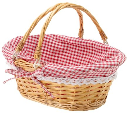 MUKSUET 1 panier en osier avec anse - 36 x 28 x 17 cm - Panier de pique-nique ovale tressé avec poignées doubles et doublure - Panier vide, pour pique-nique, camping, mariage, décoration de Pâques