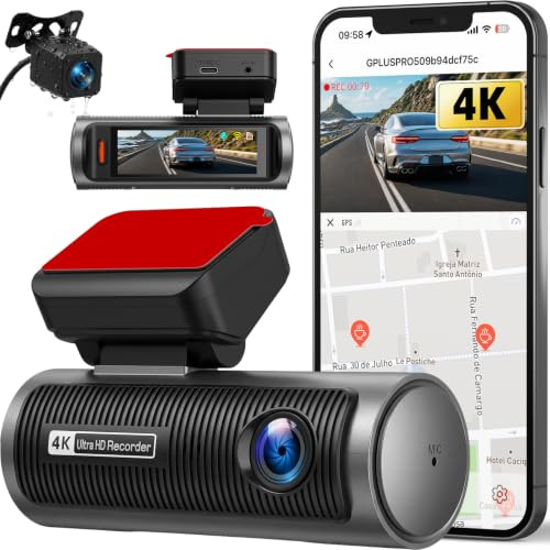 OiLiehu Cámara para Salpicadero 3,19 Pulgadas para Coches, Grabación Frontal e Trasero UHD 4K+4K, Lente Dual con G-Sensor/Control App/Grabación en Bucle/Visión Nocturna/Asistencia de Marcha Atrás