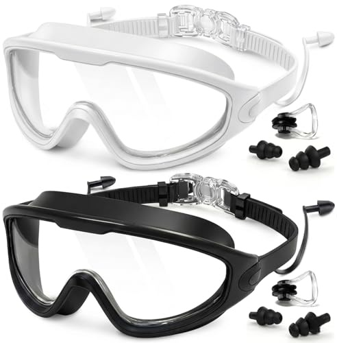 FUSHI&MON 2 Pack Swimming Goggles, No Leak Wide Vision Adult Swim Goggles for Men Women Youth, Anti-Fog & UV Protection, Soft Silicone Comfort Goggles for Indoor & Outdoor Pool