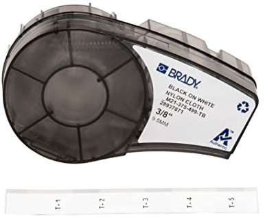 Brady Ruban d’étiquettes en nylon étiqueteuses M211 et M210 - Ruban en nylon adhésif - Ruban imperméable pour bornier - Noir sur blanc (9.53mm x 4.88m) - M21-375-499-TB