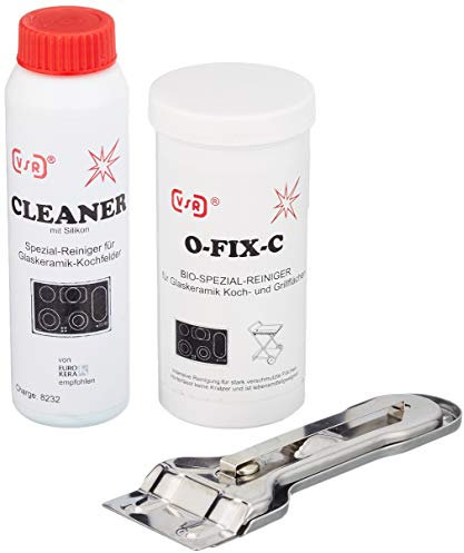 VSR 8000400630 Reinigungsset, Glaskeramik-Kochfeldern, 1 Dose O-FIX-C 100 g, 1 Flasche VSR-Cleaner 100 ml, 1 Schaber