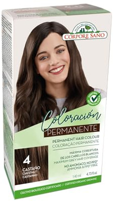 Corpore Sano Tinte Permanente Castaño (4) sin amoníaco, resorcinol, PPD ni parabenos. Con Aloe Vera, Sésamo y Keratina Vegetal 140 ml