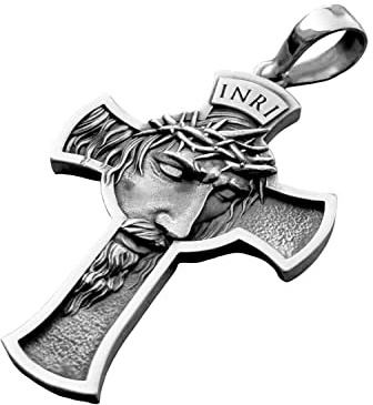 Jésus Christ en argent Sterling 925 Pendentif Croix INRI Collier Religieux Solide Charme Bijoux Cadeau