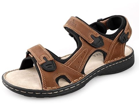 TIESTRA Sandales en Cuir pour Hommes,Coupe Large,Chaussures de Randonnée et D'alpinisme,Sandales Sportives D'extérieur à Bout Ouvert,Chaussures D'été Confortables et Souples pour la Plage