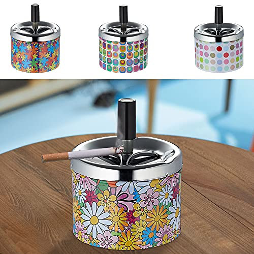Drehaschenbecher 4er Set Retro Design │4 verschiedene Designs 9x7cm │Windaschenbecher Drehmechanismus