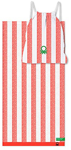 Benetton United Colors of Set 2 Strandtuch, 90 x 160 cm + 1 Tasche 144 TC Segeltuch, Rot, 160 x 90