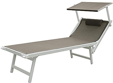 L-Mediterraneo Professionelle Klappliege aus Aluminium, mit Sonnendach und Bezug aus Textilene, perfekt für den Strand (Gestell weiß Textilene)