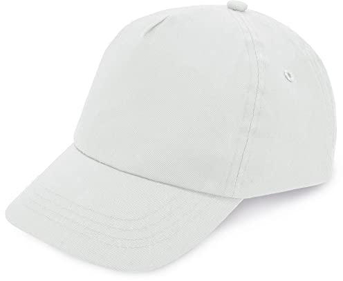 Gorra Beisbol para niño y niña, 5 Paneles de Vivos Colores. 100% algodón, con Orificios de ventilación y Cierre Ajustable. Gorra Infantil, niñas y niños Entre 4 y 13 años (Algodón, Blanco)