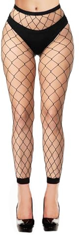 Simply Joshimo Womens Black Fishnet Net Footless Fashion Tights | Small Large Wide Net No Toes Pantyhose
