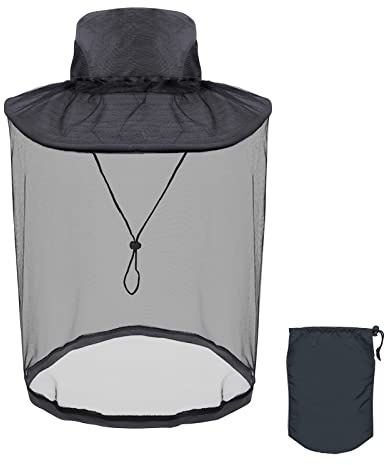 Midge Head Net Hat, Grey Nylon Mosquito Head Net with Hat for Outdoor Hiking, Camping, Climbing, Fishing and Walking