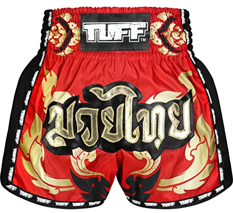 Tuff Sport Pantalones Cortos Retro para Muay Thai, Pantalones Cortos de Boxeo, Corte Delgado, MMA, Kickboxing, Entrenamiento, Ropa de Entrenamiento, Tuf-msc119-rojo, X-Large