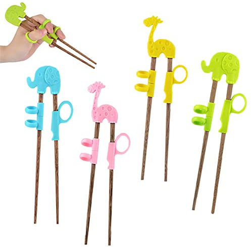 Essstäbchen für Kinder, 4 Paar Training Essstäbchen, Wiederverwendbare Kinder Essstäbchen, Lernen Stäbchen Tiere Lernen Stäbchen Elefant Giraffe