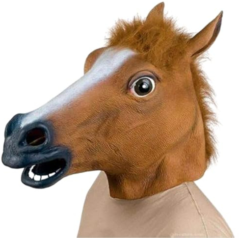 LHCUPGE Maschera di Cavallo per Halloween in Lattice di Gomma - Testa di Animale Deluxe per Festa di Natale e Cosplay (Marrone)
