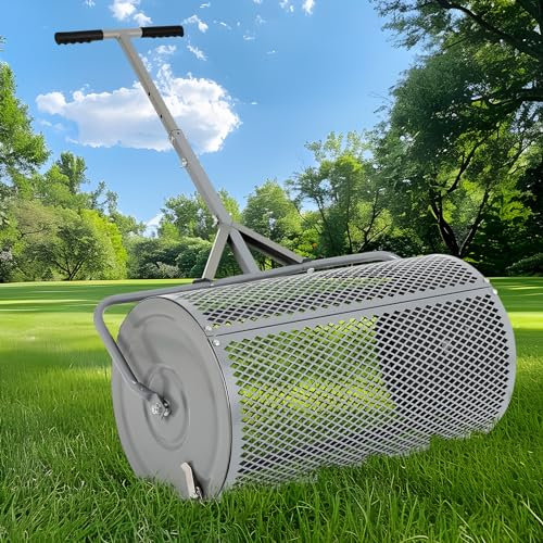 FAHKNS Spandiconcime per Prato e Giardino, 68,6 cm, in Metallo, con Manico Regolabile, spandiconcime Resistente, per lavori in Cortile, Grigio