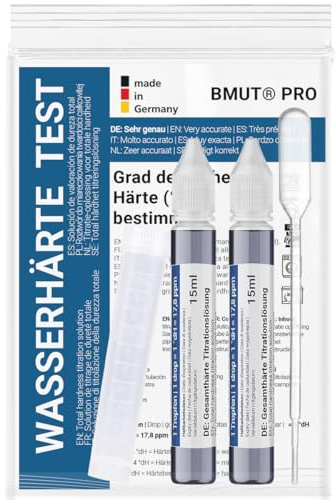 Mesure de la dureté de l'eau - Kit de test de dureté allemande - Solution de titrage - Doux, moyen, dur - Plage de mesure 0 à 30 °dH - Test de calcaire (2 x 15 ml)