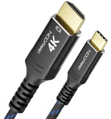 deleyCON 3,0m Câble 4K USB-C vers HDMI pour Moniteur/TV/Projecteur Adaptateur (4K@60Hz) en Aluminium, Thunderbolt 3/4, pour iPhone 16,15 Pro Max, MacBook, iPad Pro/Air, Galaxy S25 S24 S23, Notebook
