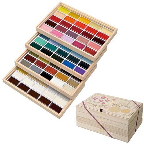 Kuretake GANSAI TAMBI Watercolor paint set 100 colours with Wooden Box, Professional-quality art supplies for artists Non-Toxic, Made in Japan