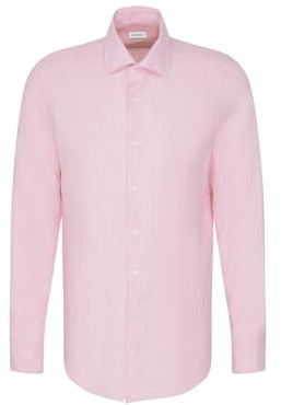 Seidensticker Men's Business Shirt - Regular Fit - Soft - Kent Collar - Long Sleeve - 100% Linen, Pink, 15.5