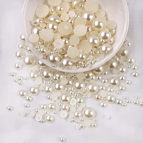 Anevous Lot de 60 perles demi-rondes, perles à dos plat, perles artificielles en vrac, perles en plastique pour bricolage, demi-perles pour création de bijoux DIY, manucure, Blanc nacré 8 mm