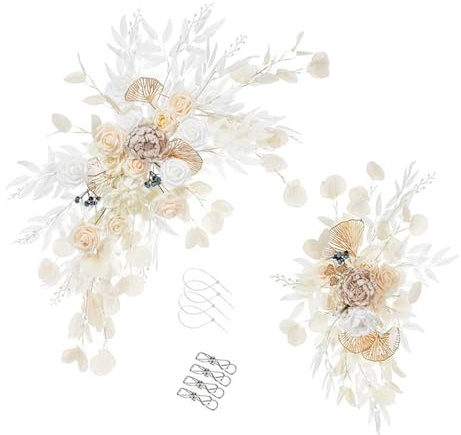 Nishiyuenyi 2 Piezas de Flores de Arco de Boda, arreglo Floral, Fondo Floral para el hogar, Pared, letreros de Bienvenida para Puerta de Entrada, Fiesta, Medio