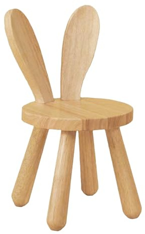 Ysislybin Massivholzstuhl, Kinderstuhl Holz mit Hasenohren Rückenlehne und rutschfeste Vorrichtung, Stuhl aus Gummiholz für Kinder, kinderzimmer, 25 cm