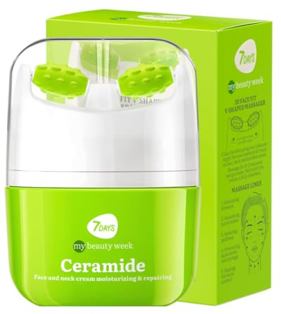 7Days Crema Viso alle Ceramidi per Skincare Coreana con Acido Ialuronico Vitamina E e Complesso di Oli ad Effetto Idratante e Antirughe per Uomo e Donna con Rullo Massaggio 3D 40 ml