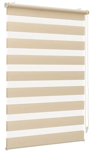 Sekey Doppelrollo Klemmfix ohne Bohren für Fenster, Doppelrollo 40 cm breit, Duo Rollo Jalousie Sonnenschutz, 40x150cm, Gelbleinen