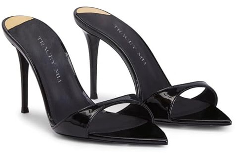 Sandali con Tacco a Spillo da Donna, Punta Aperta, Cinturino Posteriore, Pantofole da infilare, Muli, Matrimonio, Ufficio, Base, Classici, Tacchi da 3,9 Pollici,Nero,37 EU