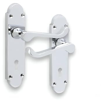 Infinity Decor Manija de puerta con cerradura Oakley de cromo pulido con cerradura y placa trasera de 170 x 40 mm, ideal para uso interior y exterior