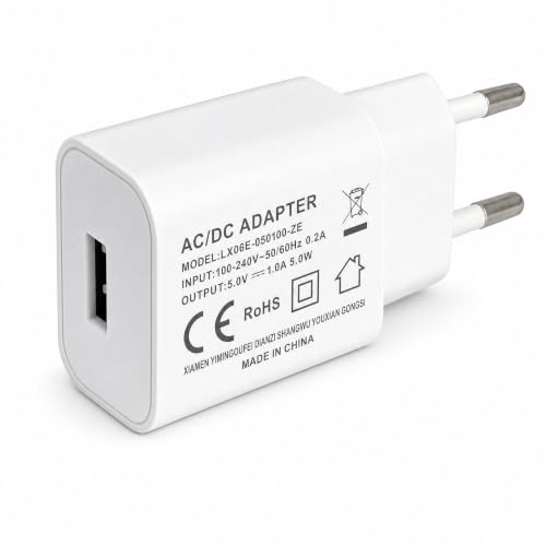 YIMINGOUFEI USB-laddare 5 W, 5 V/1 A med EU-kontakt, vit | Flamskyddat ABS- och PC-hölje med nickelpläterade stift – praktisk strömförsörjning för mobiler och kompatibla enheter.