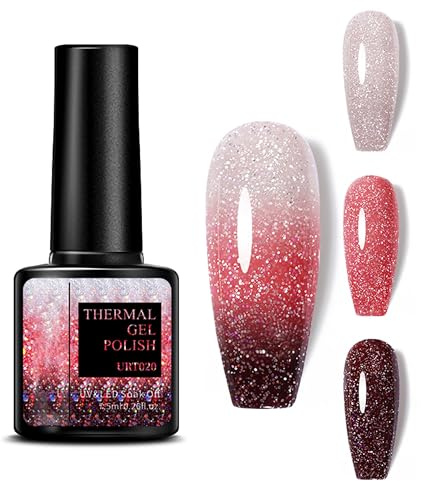 Farbwechsel UV Gel Nagellack - 7.5ml Temperaturänderung mit Glitzer Effekt, Rot weiß schwarz Temperatur Farbwechsel Nagellack Soak Off UV LED Nail Art Gel Lack für DIY Nail Art Maniküre zu Hause (Red)
