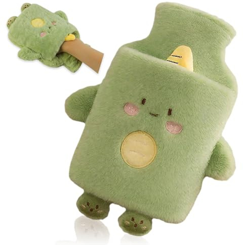 Lvjkes Bolsa de agua caliente de 1 litro para niños con funda, dulce peluche termo animales, para limpieza, extraíble, a prueba de explosiones y a prueba de fugas, para niños y adultos (unicornio)