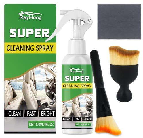 120 ml Pulitore Interni Auto, Pulizia Professionale Dell'Interno, Kit Pulizia per Plastiche e Cruscotto con 2 Spazzola e Panno, Rimuove Sporco, Profumo Gradevole, Ideale per Cockpit
